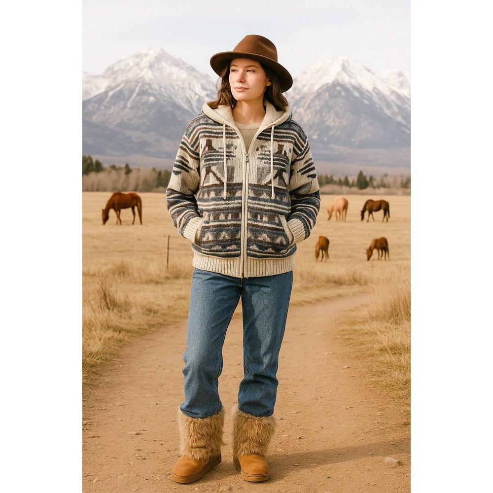 Outdoor Exchange Wool Blend Sherpa Hoodie‎ M Vintage Southwestern Lodgecore